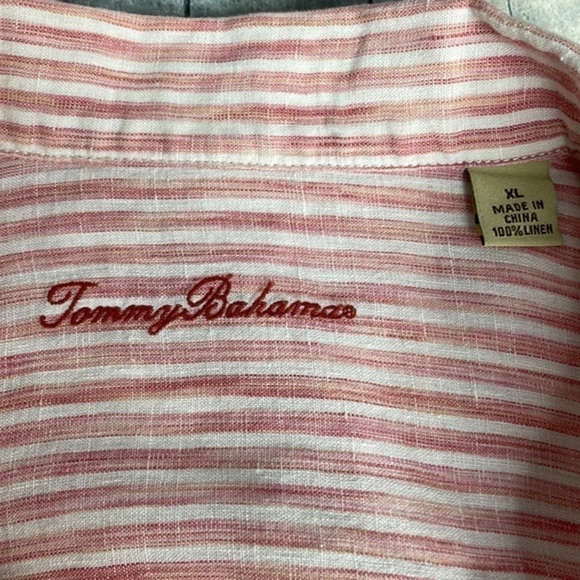 TOMMY Bahama 100% linen red/pink and white striped long sleeve button down. XL - Picture 6 of 13